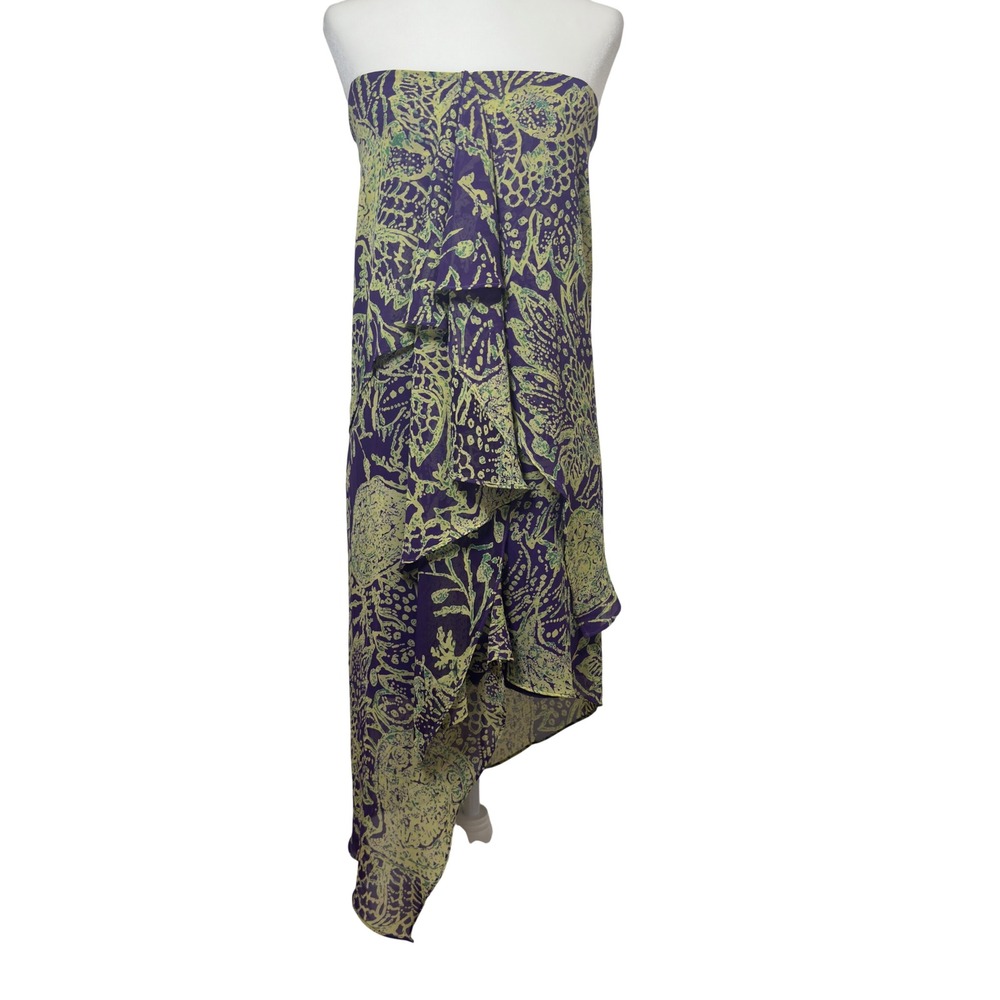 MM Couture Miss Me Strapless High Low Ruffle‎ Floral Dress Purple Green Size S